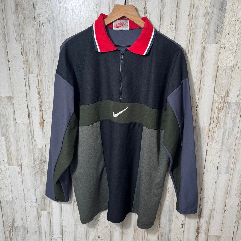 Vintage 80s Nike Colorblock Sweatshirt Collared Half Zip Thin USA‎ Mens 2XL